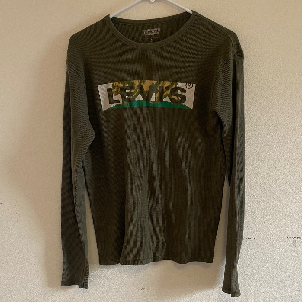 Levi's Dark Green Logo Long Sleeve Shirt Size Young Man Small